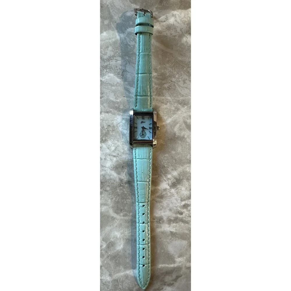 Belair Womens Watch a4259-mop-1064 New Battery Green Strap Mother‎ Of Pearl Dial